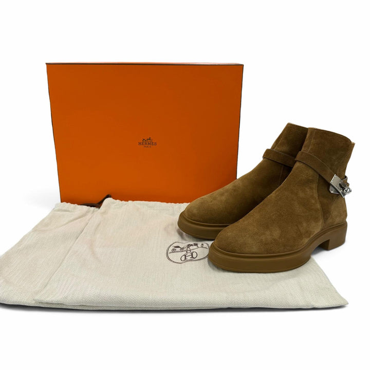 Excellent HERMES short boots veo Kelly buckle sheepskin Brown Mouton Women 36