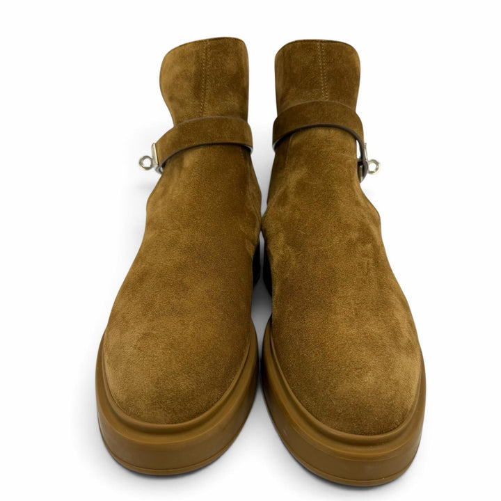 Excellent HERMES short boots veo Kelly buckle sheepskin Brown Mouton Women 36
