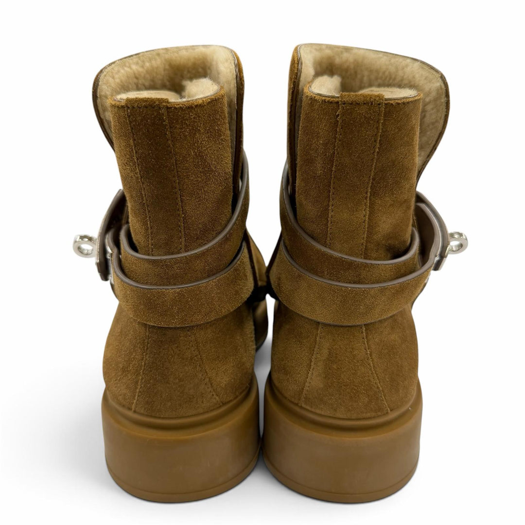 Excellent HERMES short boots veo Kelly buckle sheepskin Brown Mouton Women 36