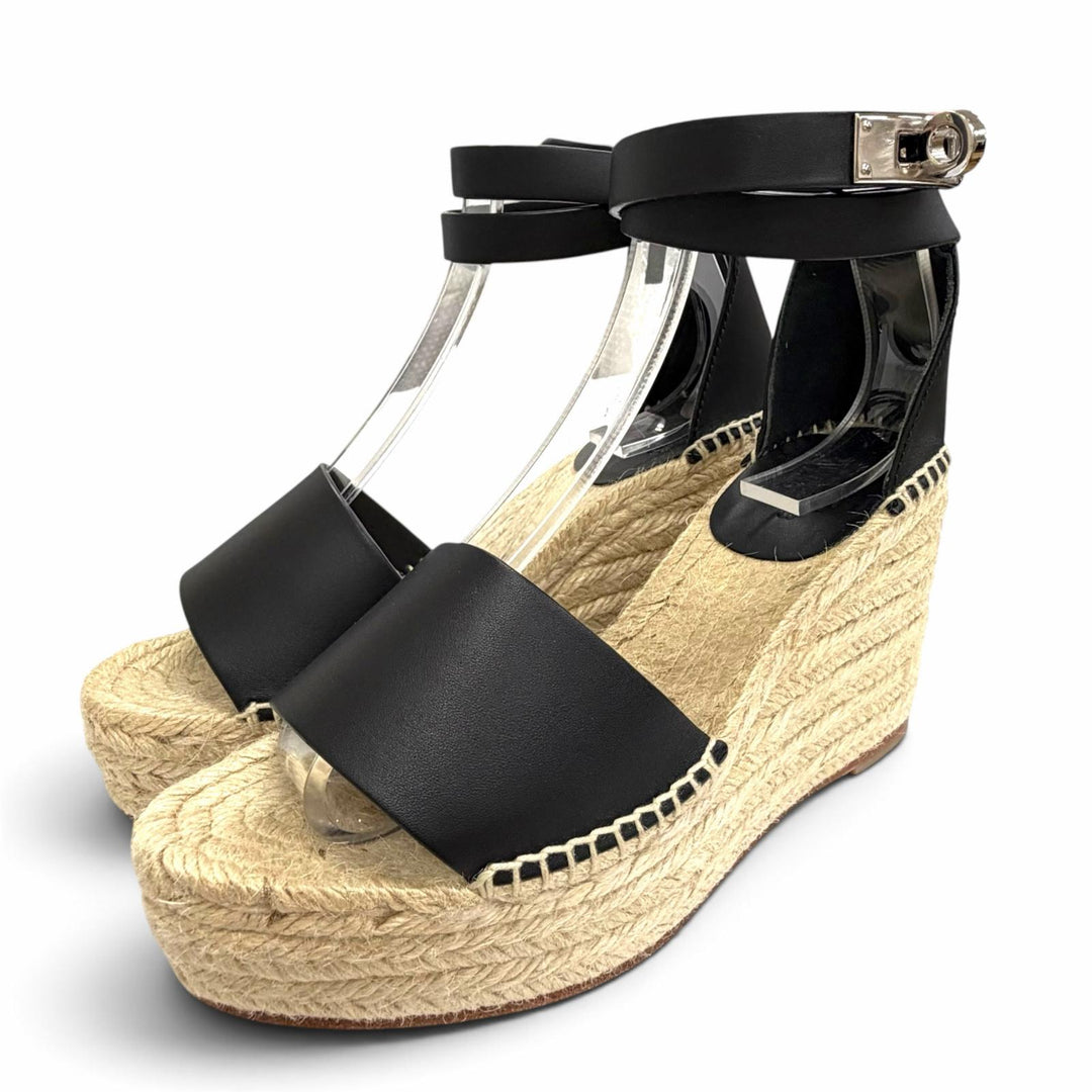 Pristine HERMES Sandals Tivoli Kelly buckle ankle strap espadrille 36 191098Z