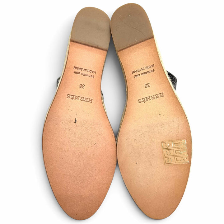 Pristine HERMES Sandals Tivoli Kelly buckle ankle strap espadrille 36 191098Z