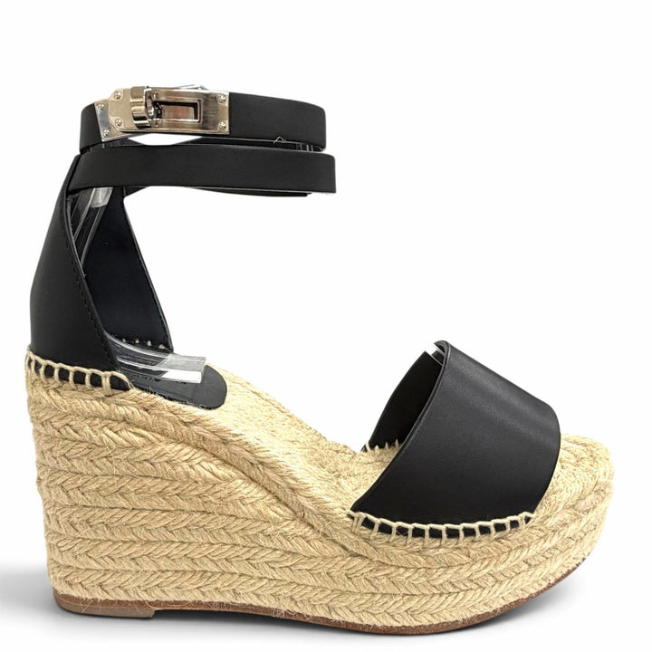 Pristine HERMES Sandals Tivoli Kelly buckle ankle strap espadrille 36 191098Z