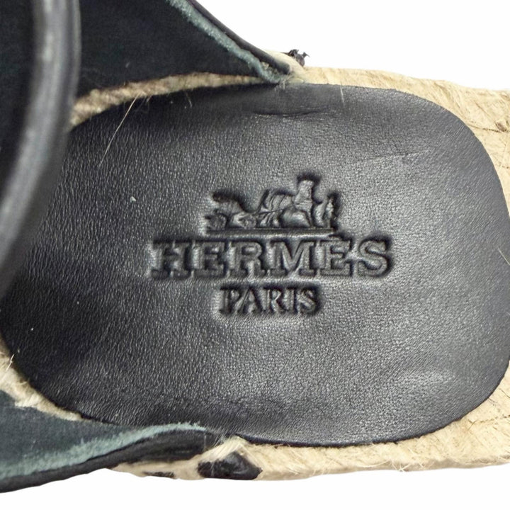 Pristine HERMES Sandals Tivoli Kelly buckle ankle strap espadrille 36 191098Z