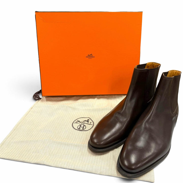 Excellent HERMES short boots Side Gore Chelsea Boots Dark brown leather 41.5