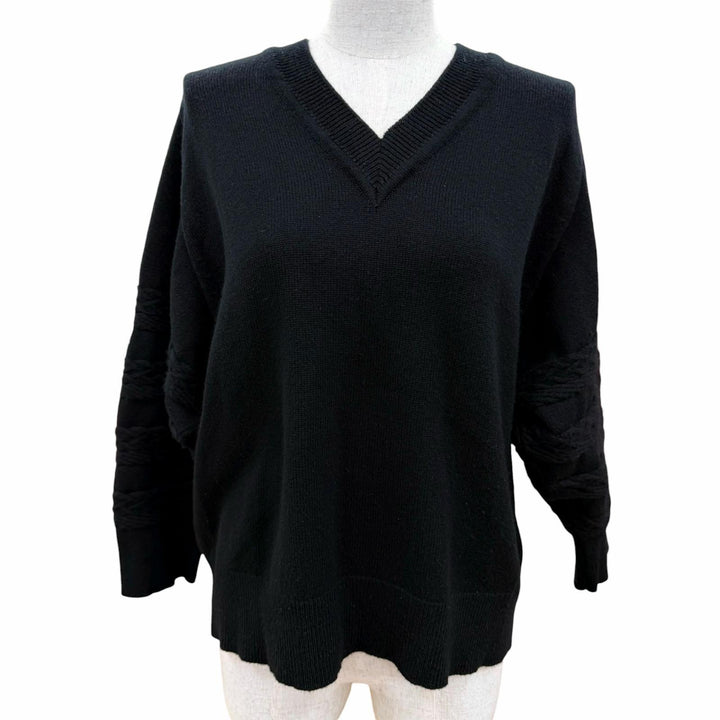 Excellent HERMES knit H-lift V-neck long sleeve black cashmere Women 36