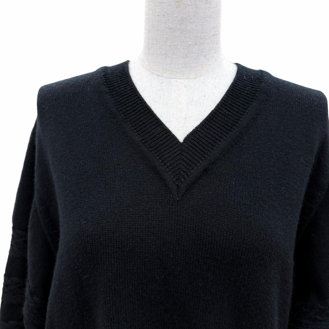 Excellent HERMES knit H-lift V-neck long sleeve black cashmere Women 36