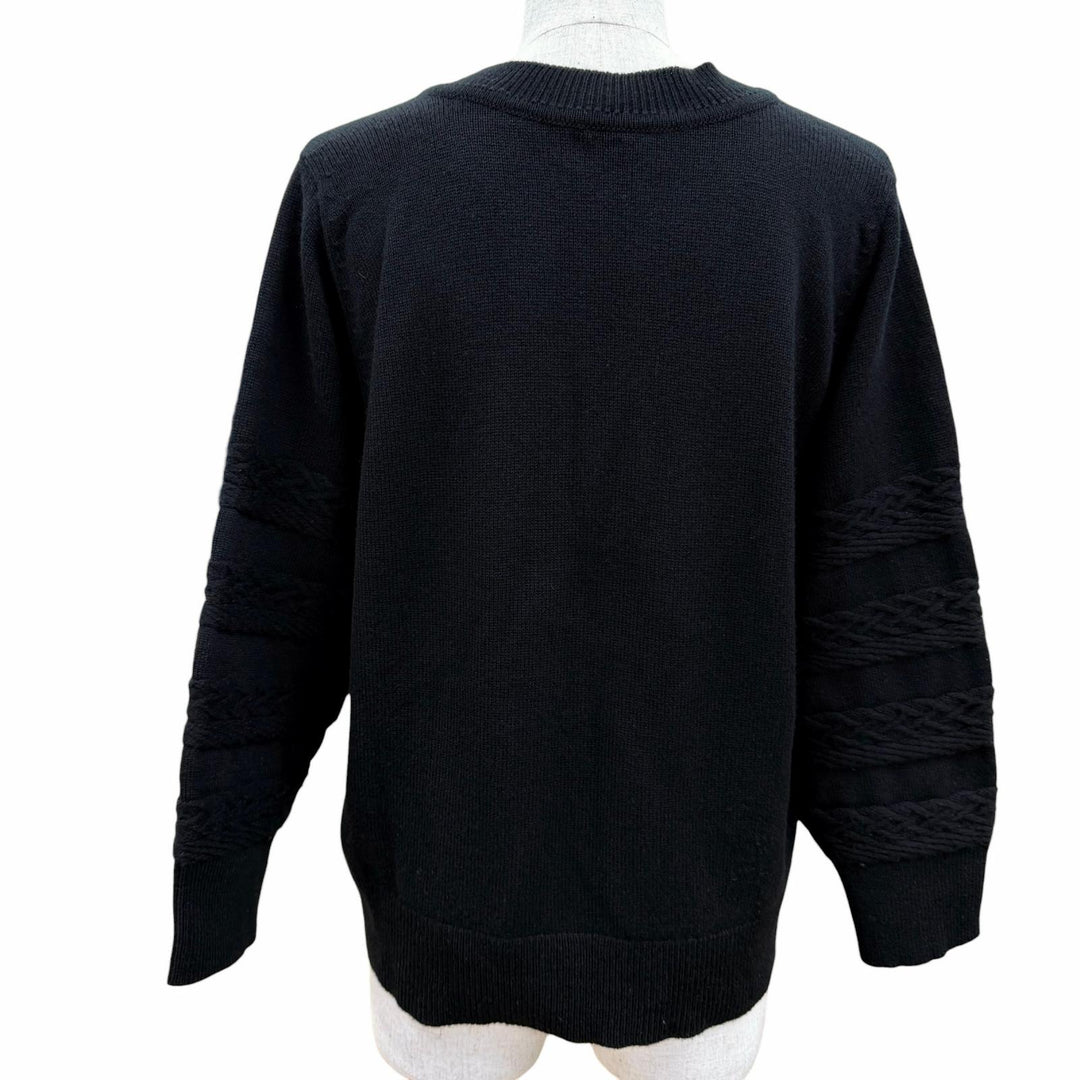 Excellent HERMES knit H-lift V-neck long sleeve black cashmere Women 36