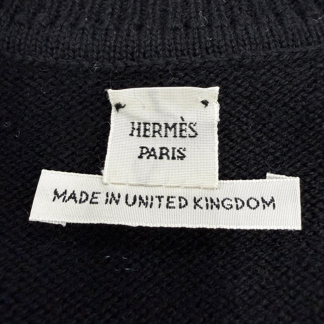 Excellent HERMES knit H-lift V-neck long sleeve black cashmere Women 36