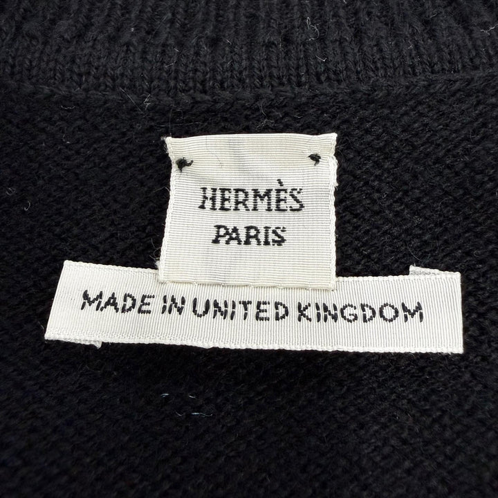 Excellent HERMES knit H-lift V-neck long sleeve black cashmere Women 36