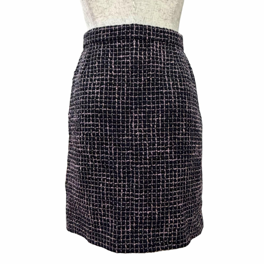 Excellent CHANEL Wrap skirt COCO Mark Lion Button Tweed black P73336V62835 22B