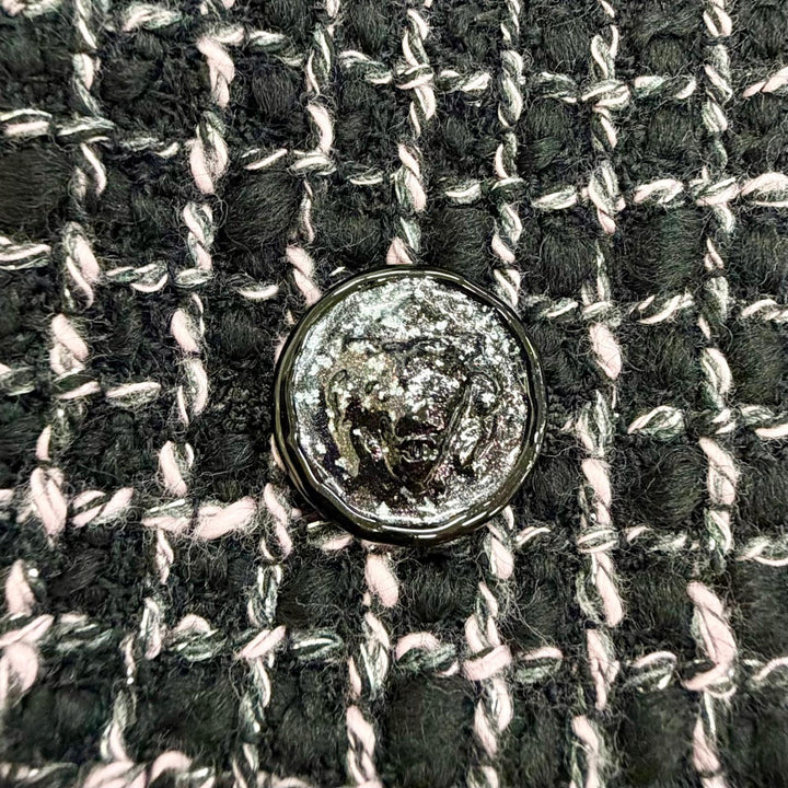 Excellent CHANEL Wrap skirt COCO Mark Lion Button Tweed black P73336V62835 22B