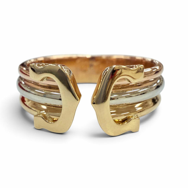 Excellent Cartier Ring ring Double C 2C Ring Three colors Yellow Gold 750 56