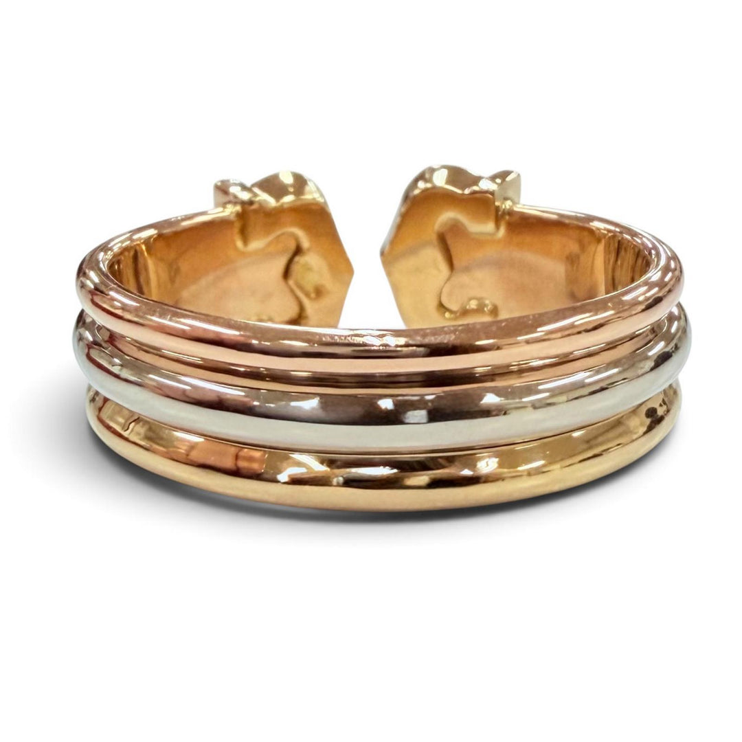 Excellent Cartier Ring ring Double C 2C Ring Three colors Yellow Gold 750 56