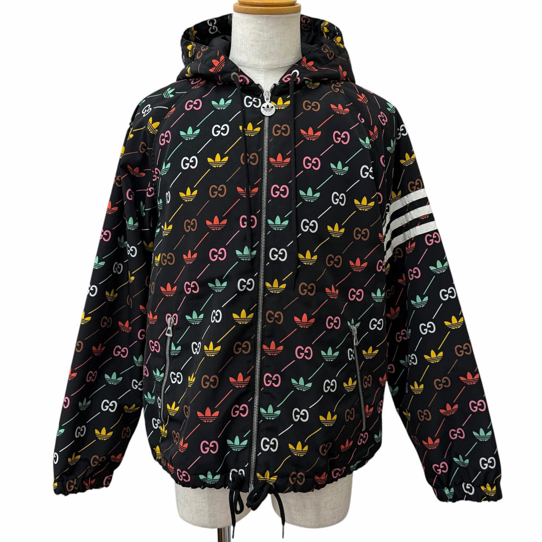 Great GUCCI adidas Blouson Logo print padded nylon hoodie black