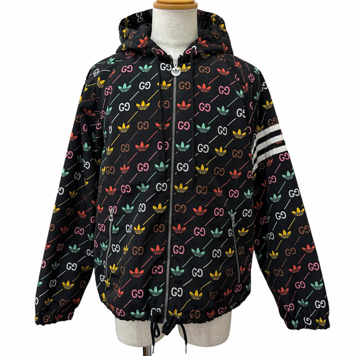 Great GUCCI adidas Blouson Logo print padded nylon hoodie black