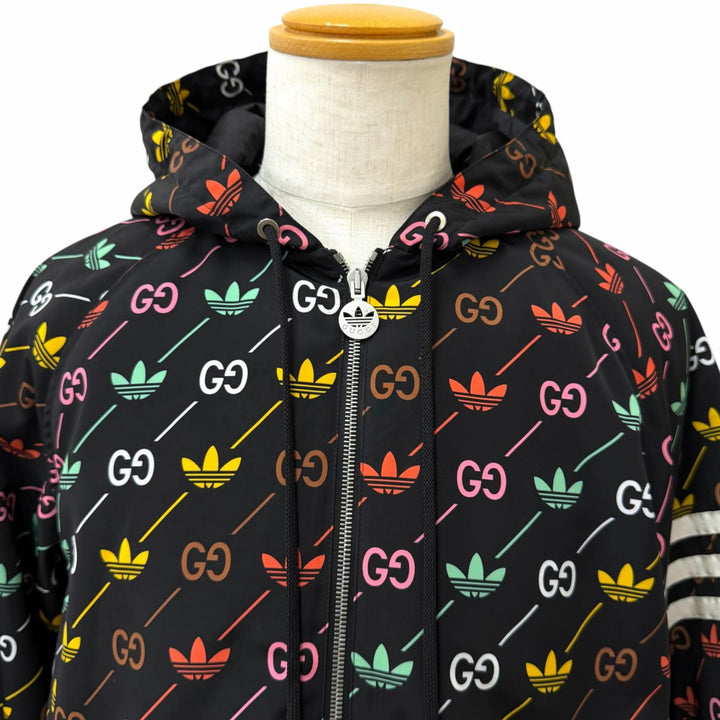 Great GUCCI adidas Blouson Logo print padded nylon hoodie black