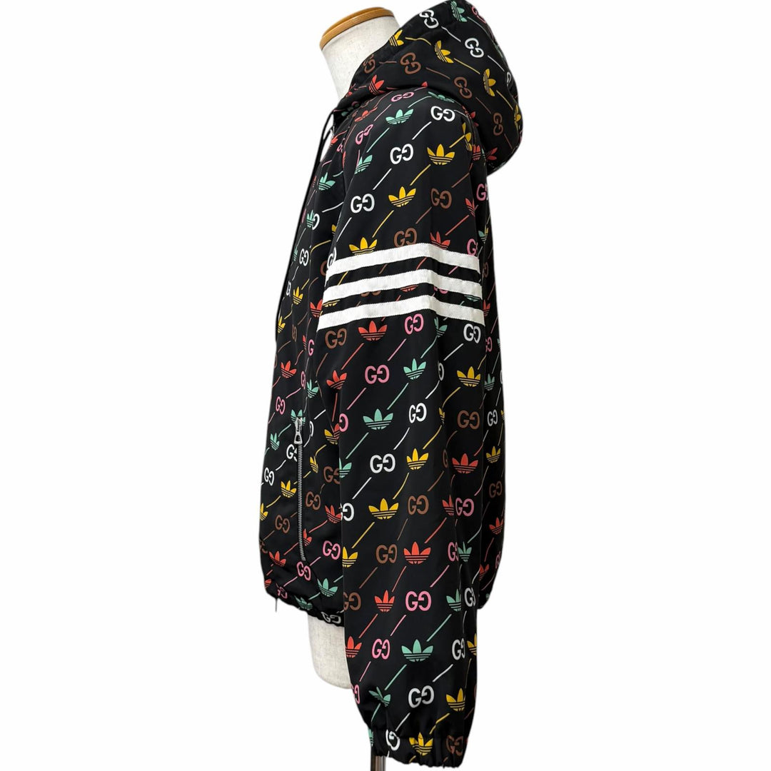 Great GUCCI adidas Blouson Logo print padded nylon hoodie black