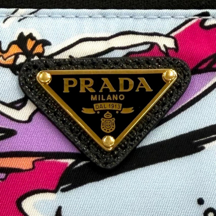 Excellent PRADA Pouch Re-Nylon Triangle Logo Surf Print with Wristlet 1NS693