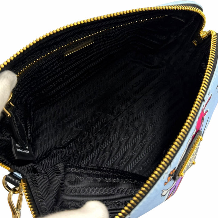 Excellent PRADA Pouch Re-Nylon Triangle Logo Surf Print with Wristlet 1NS693