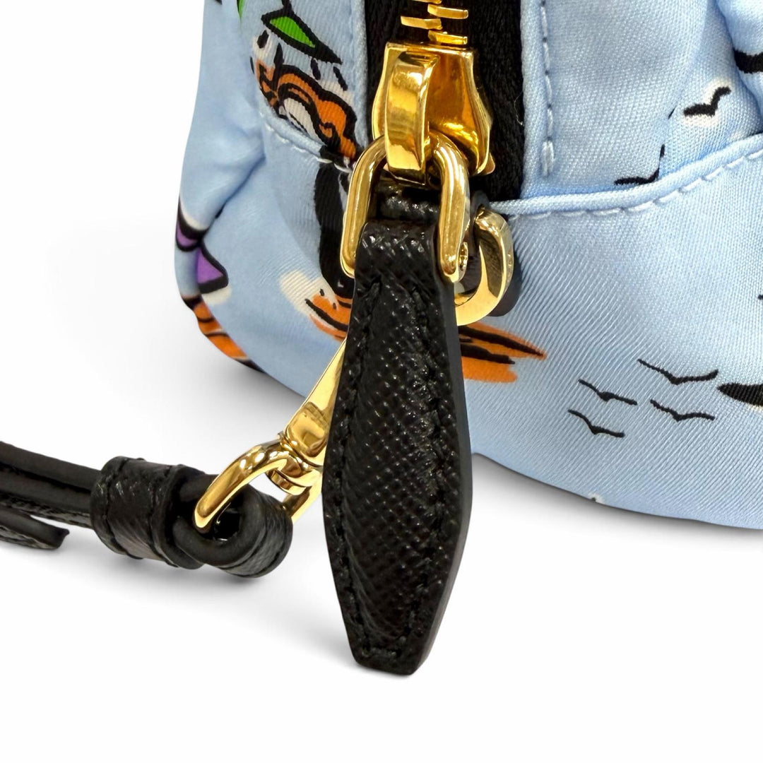 Excellent PRADA Pouch Re-Nylon Triangle Logo Surf Print with Wristlet 1NS693