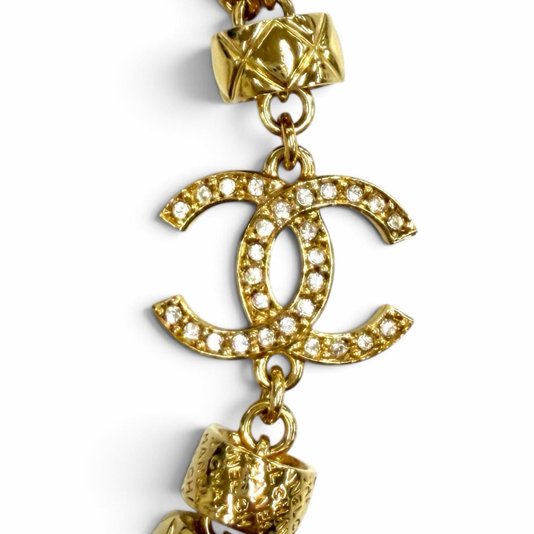 Excellent CHANEL Necklace COCO Mark Stone Crush Logo Chain gold Women C24P