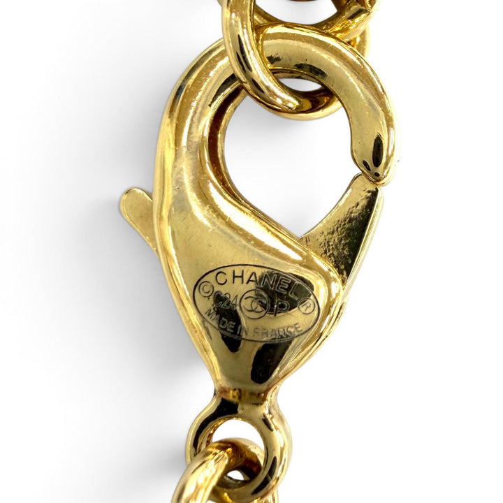 Excellent CHANEL Necklace COCO Mark Stone Crush Logo Chain gold Women C24P