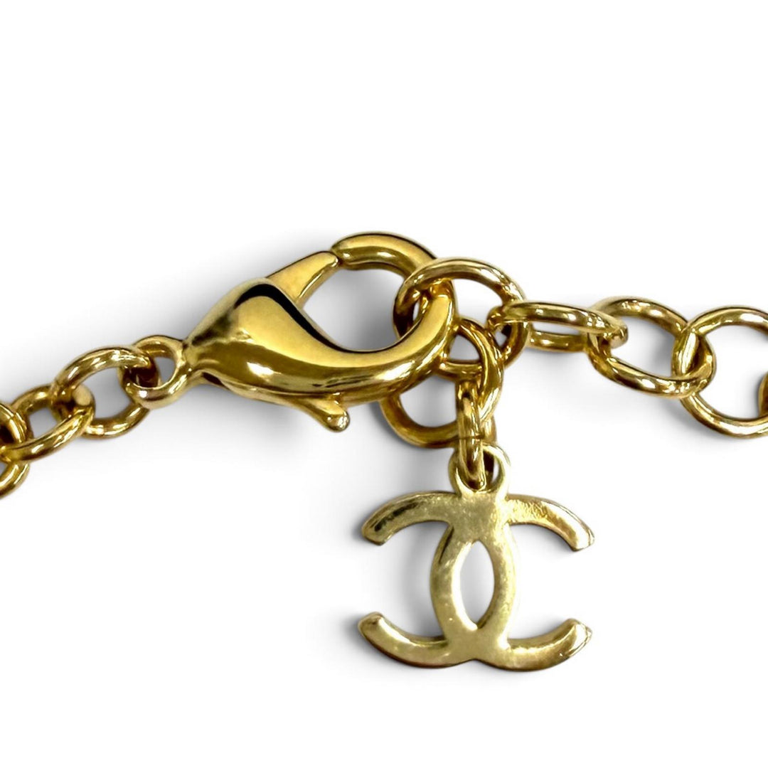 Excellent CHANEL Necklace COCO Mark Stone Crush Logo Chain gold Women C24P