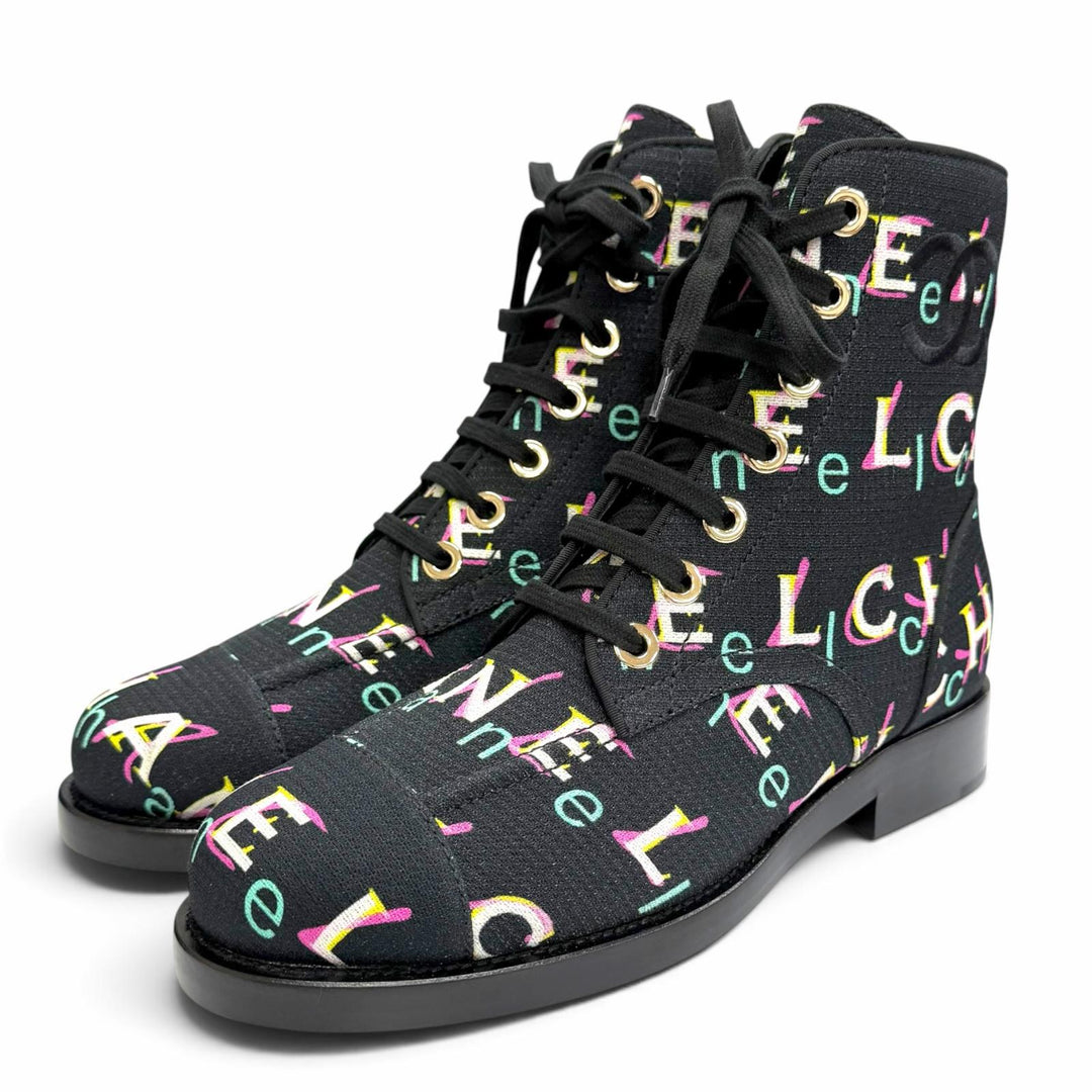 Pristine CHANEL short boots COCO Mark logo print lace-up 37.5 19P G34577