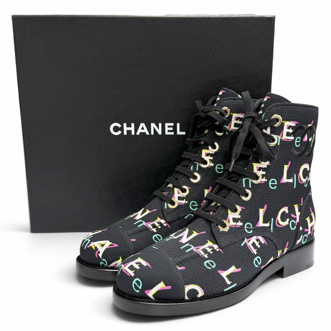 Pristine CHANEL short boots COCO Mark logo print lace-up 37.5 19P G34577
