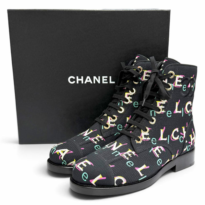 Pristine CHANEL short boots COCO Mark logo print lace-up 37.5 19P G34577
