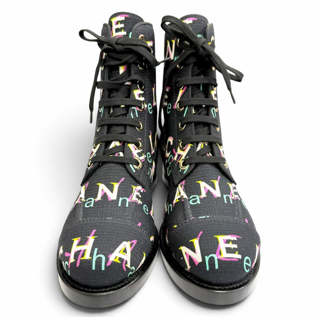 Pristine CHANEL short boots COCO Mark logo print lace-up 37.5 19P G34577