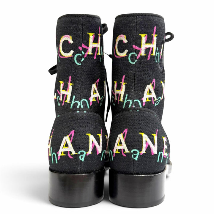 Pristine CHANEL short boots COCO Mark logo print lace-up 37.5 19P G34577