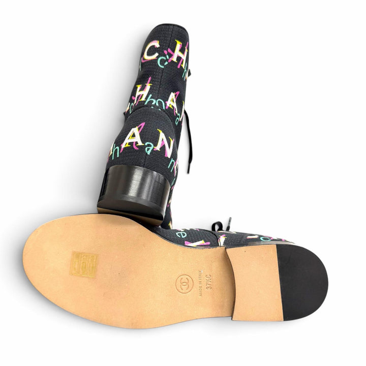 Pristine CHANEL short boots COCO Mark logo print lace-up 37.5 19P G34577