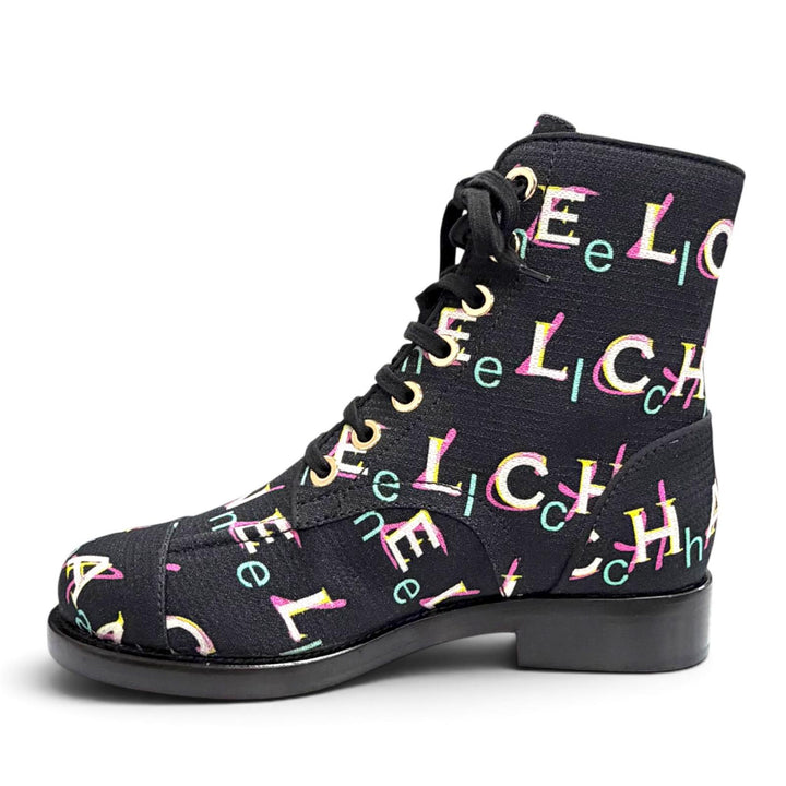 Pristine CHANEL short boots COCO Mark logo print lace-up 37.5 19P G34577