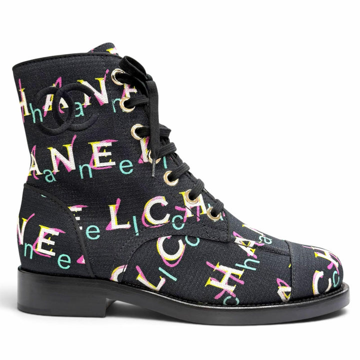 Pristine CHANEL short boots COCO Mark logo print lace-up 37.5 19P G34577
