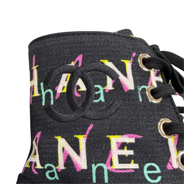 Pristine CHANEL short boots COCO Mark logo print lace-up 37.5 19P G34577