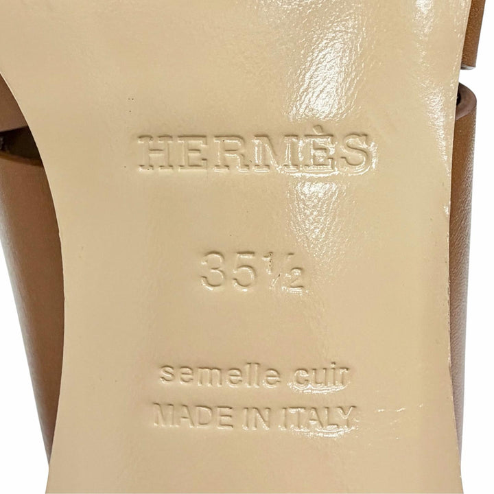 Great HERMES Mule H logo cut leather heel sandals Brown Women 35.5 181050Z