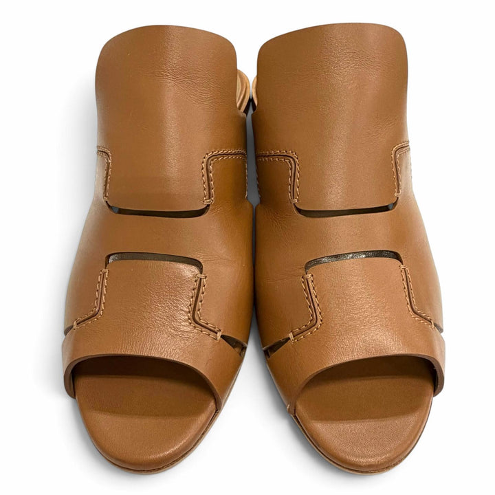 Great HERMES Mule H logo cut leather heel sandals Brown Women 35.5 181050Z
