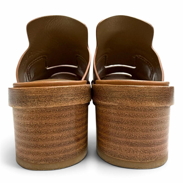 Great HERMES Mule H logo cut leather heel sandals Brown Women 35.5 181050Z