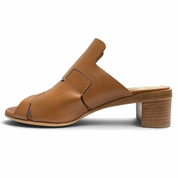 Great HERMES Mule H logo cut leather heel sandals Brown Women 35.5 181050Z