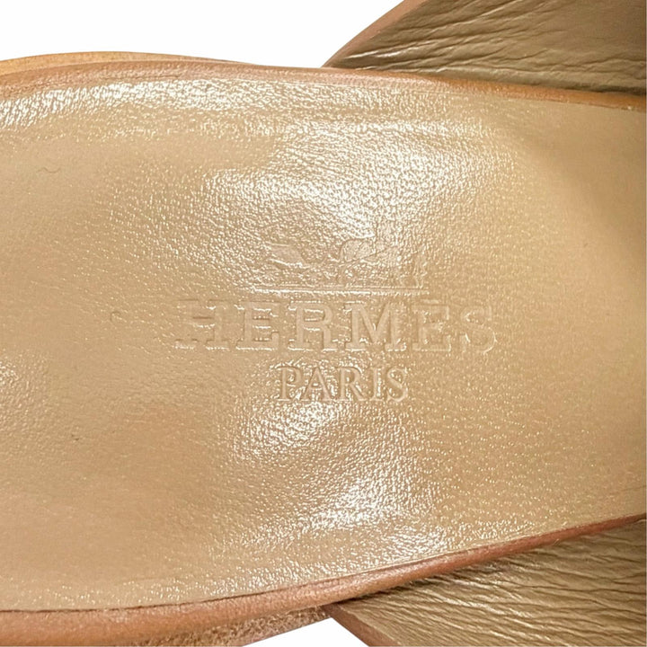 Great HERMES Mule H logo cut leather heel sandals Brown Women 35.5 181050Z