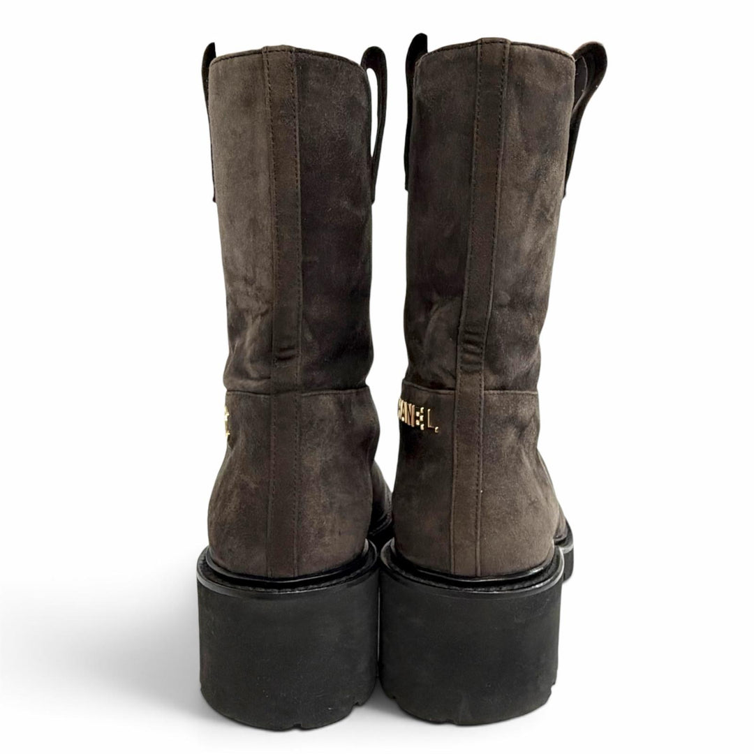 Great CHANEL short boots COCO Mark Logo Suede Leather Ankle Boots 36 G36749