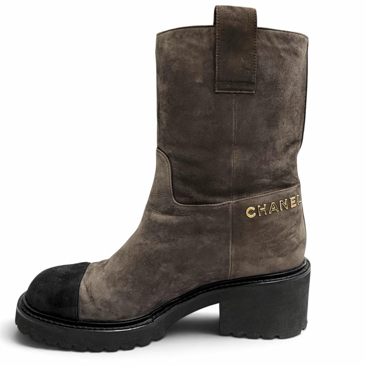 Great CHANEL short boots COCO Mark Logo Suede Leather Ankle Boots 36 G36749