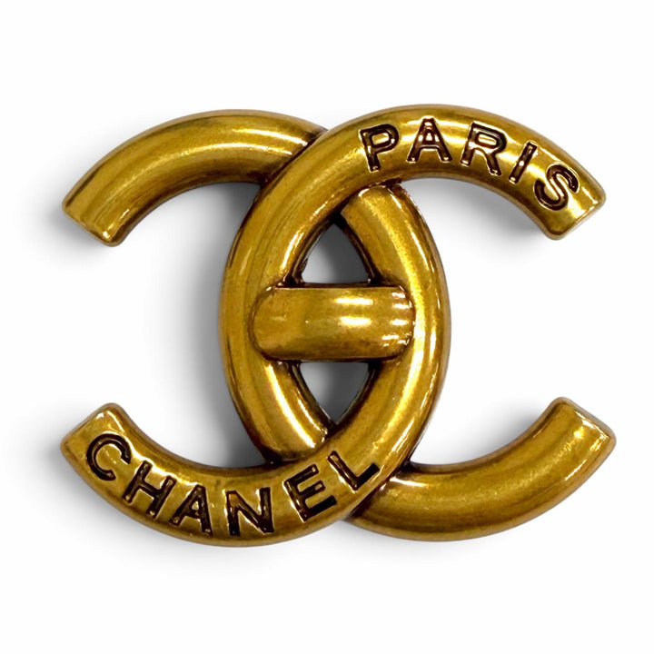 Great CHANEL Brooch COCO Mark Logo Turnlock Design gold Women B21K