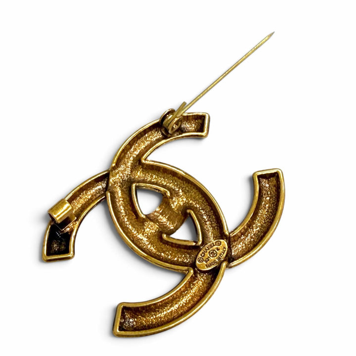 Great CHANEL Brooch COCO Mark Logo Turnlock Design gold Women B21K