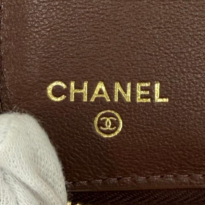 Excellent CHANEL Bifold Wallet Brown Goatskin Women AP4918