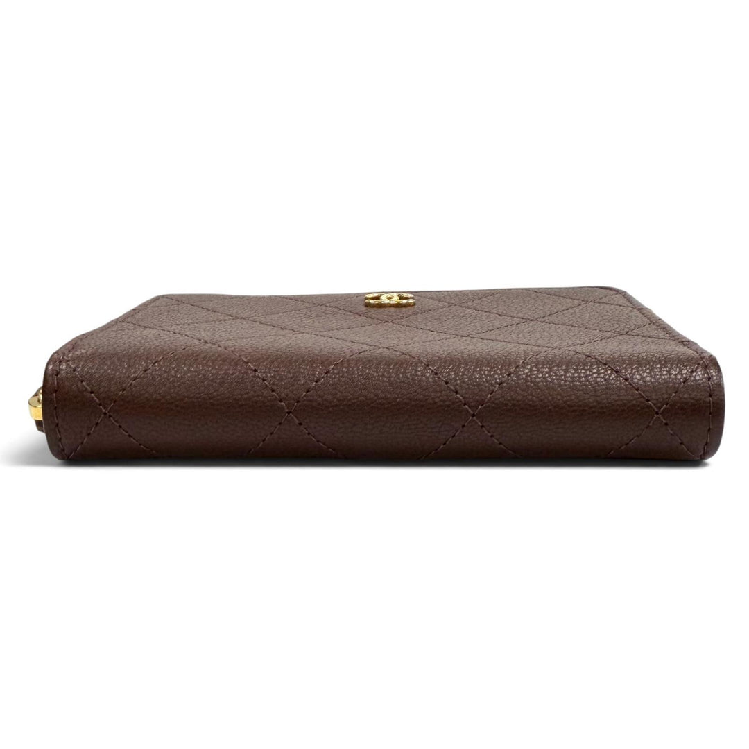 Excellent CHANEL Bifold Wallet Brown Goatskin Women AP4918