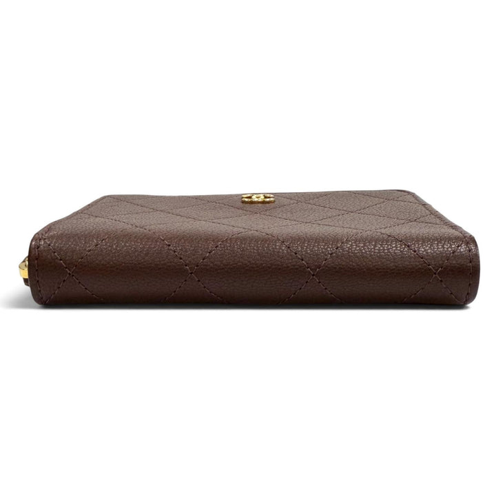 Excellent CHANEL Bifold Wallet Brown Goatskin Women AP4918