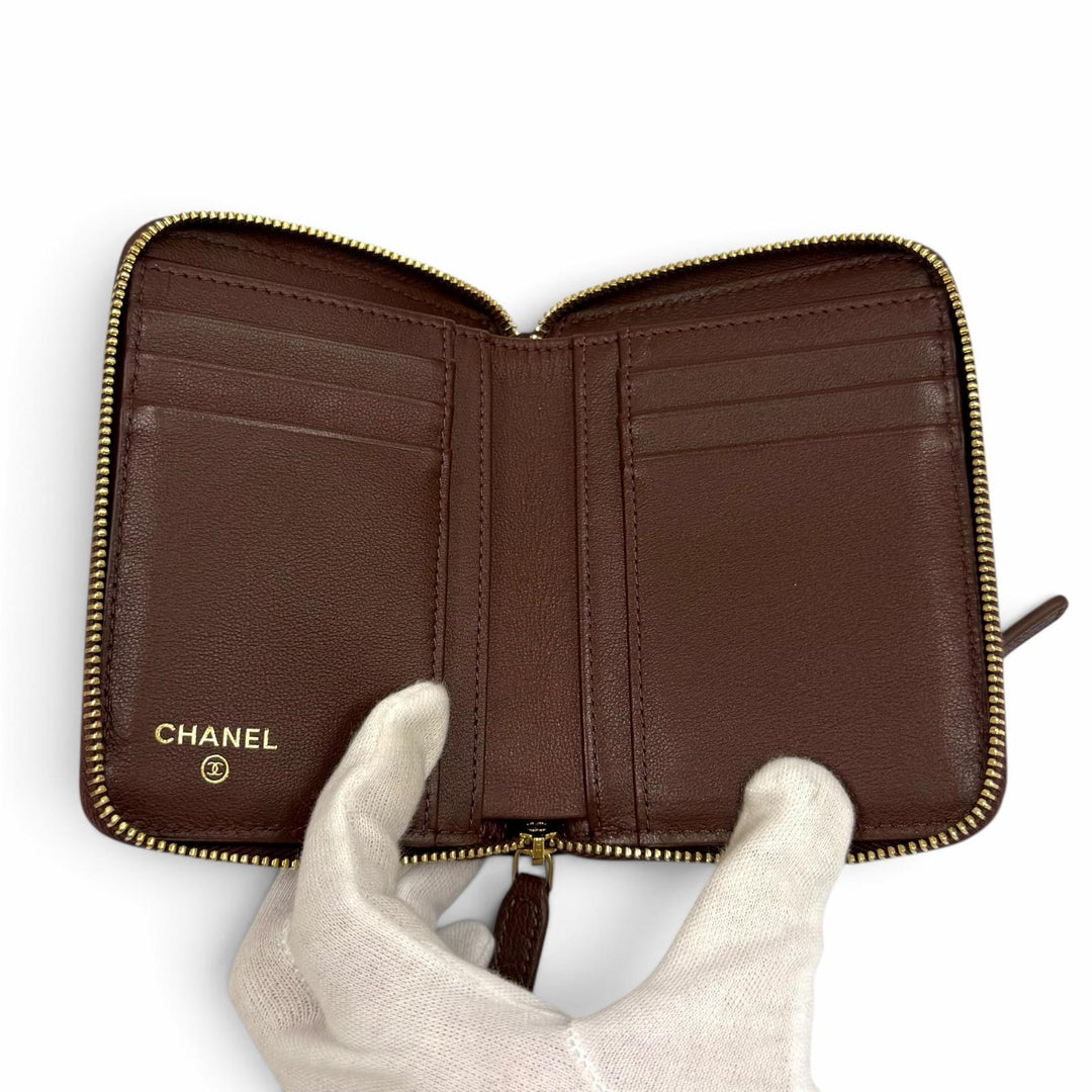 Excellent CHANEL Bifold Wallet Brown Goatskin Women AP4918