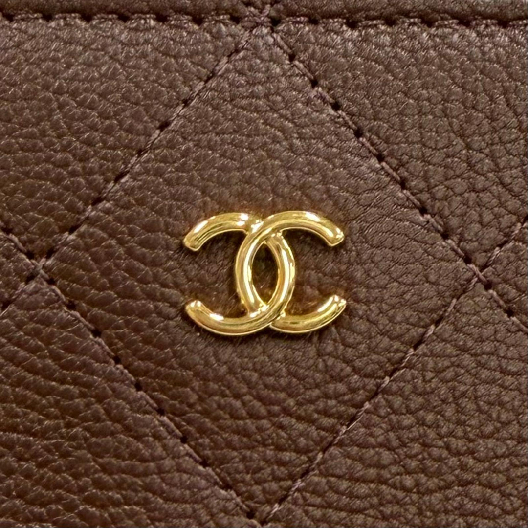 Excellent CHANEL Bifold Wallet Brown Goatskin Women AP4918